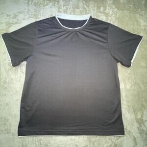 SHEIN Mens Dark Gray Contrast Trim T-Shirt White Collar & Cuffs Casual Sz L